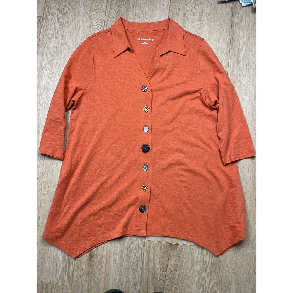 Soft Surroundings Burnt Orange Tunic Top with Statement Buttons, L artsy boho